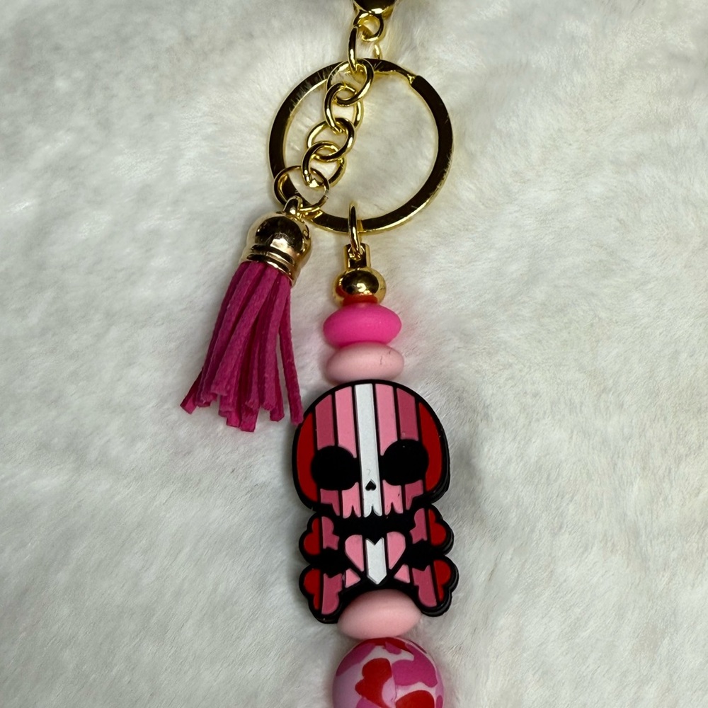 Pink and Gold Skull Keychain